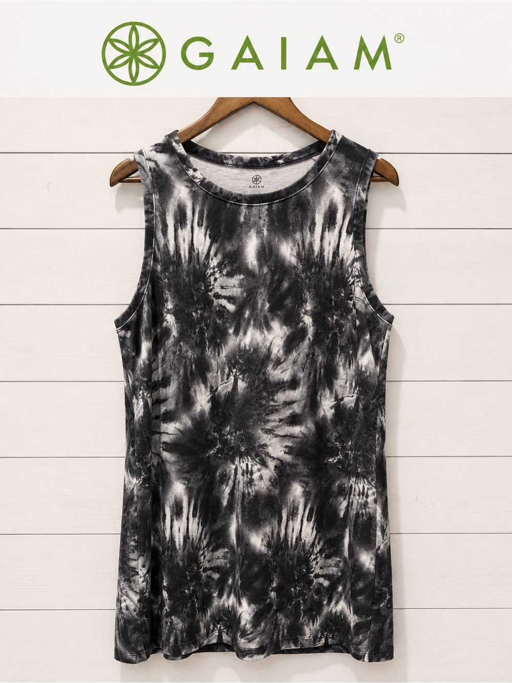 Gaiam Black & White Tie-Dye Sleeveless Dress – Size XL